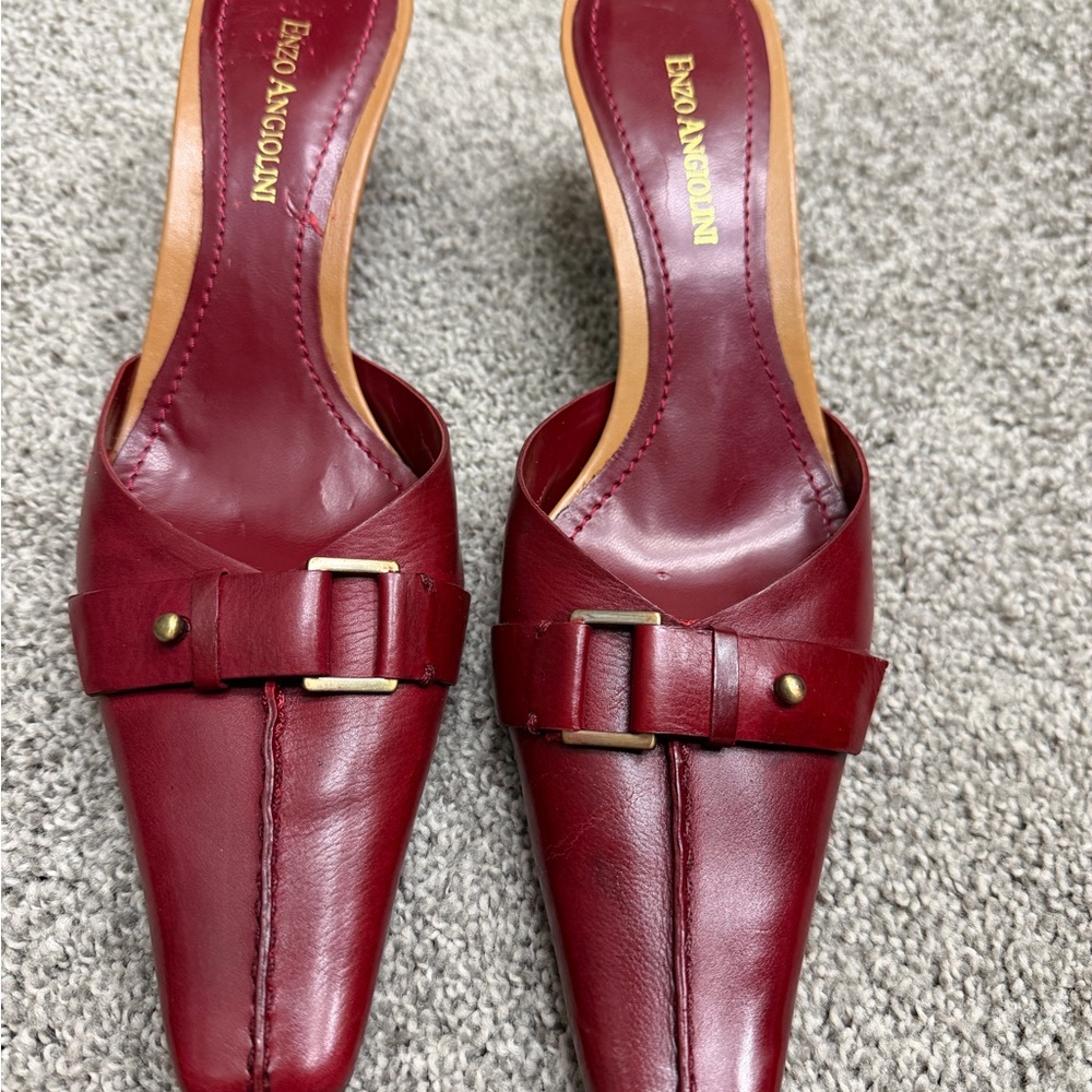 Enzo Angiolini Burgundy Leather Mules Sexy Valentines Shoes! Narrow